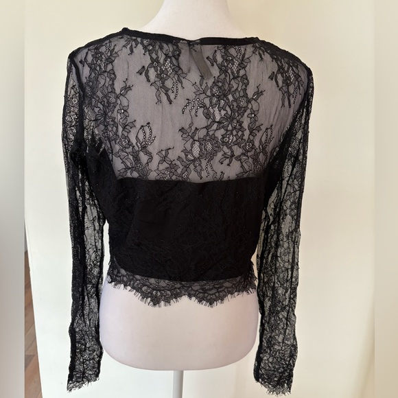Medium H&M Divided Black Floral Lace Sheer Crop Top - Picture 5 of 10